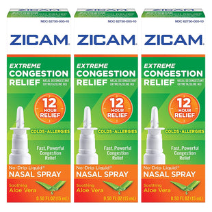 Zicam Extreme, Congestion Relief, No-Drip Nasal Spray, Soothing Aloe Vera, 0.5 Ounce (Pack Of 3)