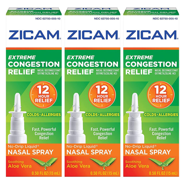 Zicam Extreme, Congestion Relief, No-Drip Nasal Spray, Soothing Aloe Vera, 0.5 Ounce (Pack Of 3)