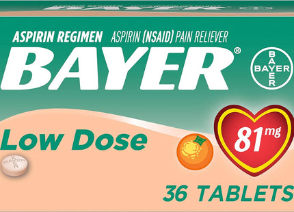 Bayer Orange Flavor, Low Dose, Aspirin, Pain Reliever, 81mg ,36ct (Pack Of 4)