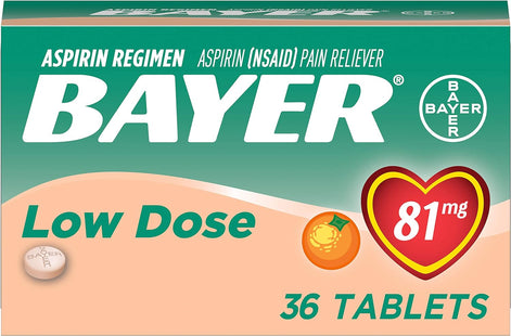 Bayer Orange Flavor, Low Dose, Aspirin, Pain Reliever, 81mg ,36ct (Pack Of 4)