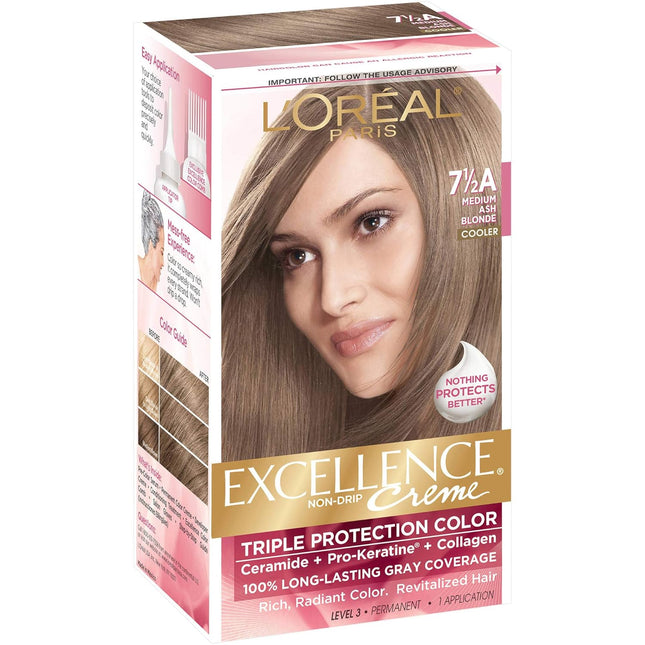 L'Oreal Paris Excellence Creme Permanent Hair Color, 7.5A Medium Ash Blonde (Pack Of 12)