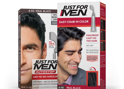 Just For Men Easy Comb-in Men's Hair Color, with Applicator, Real Black, A-55 (Pack Of 24)