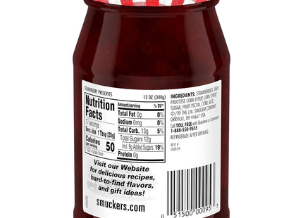 Smucker’s Strawberry Preserves, Strawberry Spread, Fiber-Rich, No Added Sugar, 12 Ounces