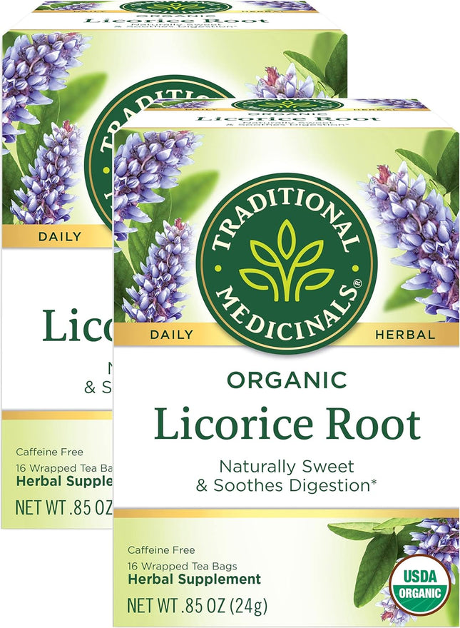 Traditional Medicinals Organic Licorice Root, Caffeine Free, Herbal Tea, 16 Count (Pack Of 2)