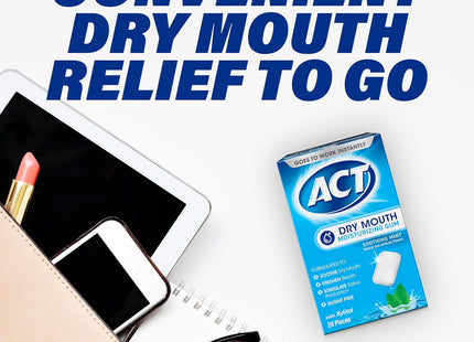 ACT Dry Mouth Moisturizing Gum, Soothing Mint, Sugar Free, 20 Count (Pack Of 2)