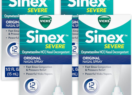 Vicks Sinex Severe Original Nasal Spray, Decongestant, 12 Hour, Fast Relief, 0.50 Ounce (Pack Of 4)