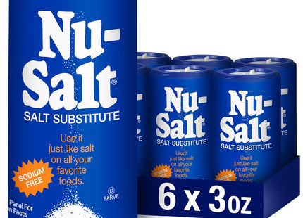 Nu-Salt Sodium-Free Salt Substitute, Contains Potassium Chloride, Table Salt Alternative, 3 Ounce (Pack Of 6)