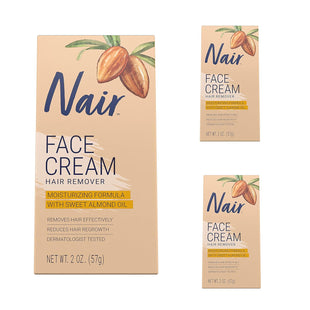 Nair Moisturizing Facial, For Upper Lip Chin And Face Hair Removal Cream, With Sweet Almond Oil, 2 Ounce (Pack Of 3)