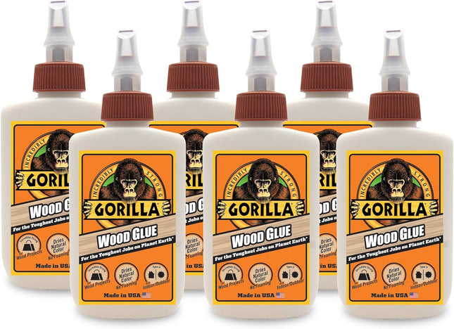 Gorilla Water Based Glue Bottle, Natural Wood Color, Indoor-Outdoor Use, 4 Ounce (Pack Of 6)