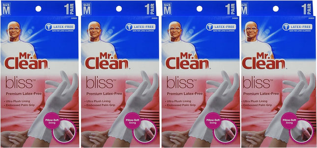 Mr. Clean Premium Latex-Free Gloves Bliss Medium Size 1-Pair (Pack Of 4)