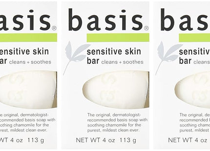 Basis Sensitive Skin Bar Soap, Cleans Plus Smooths, Unscented Soap Bar For Sensitive Skin 4 Ounce (Pack Of 6)