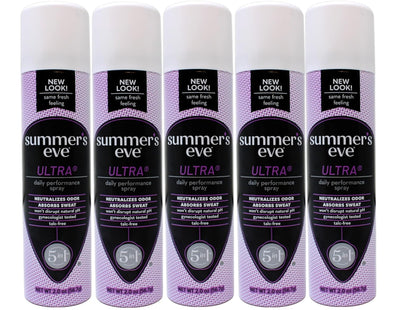 Summers Eve Feminine Deodorant Spray, Ultra Freshening,  Extra Strength, AEROSOL 2 Ounce (Pack Of 5)