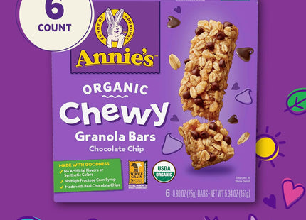 Annie's Homegrown Organic Chewy Granola Bars, Chocolate Chip, 6 Bars, 5.34 oz (Pack Of 1)