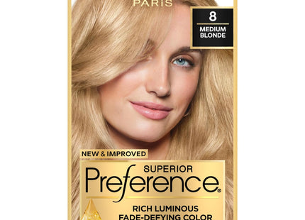 L'Oreal Paris Superior Preference Fade-Defying Shine Permanent Hair Color #8 Medium Blonde 1 Kit (Pack Of 24)