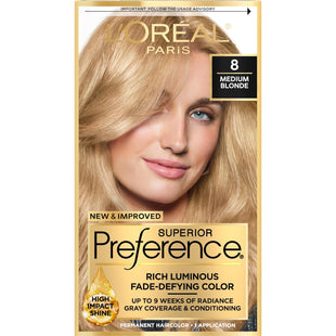 L'Oreal Paris Superior Preference Fade-Defying Shine Permanent Hair Color #8 Medium Blonde 1 Kit (Pack Of 24)