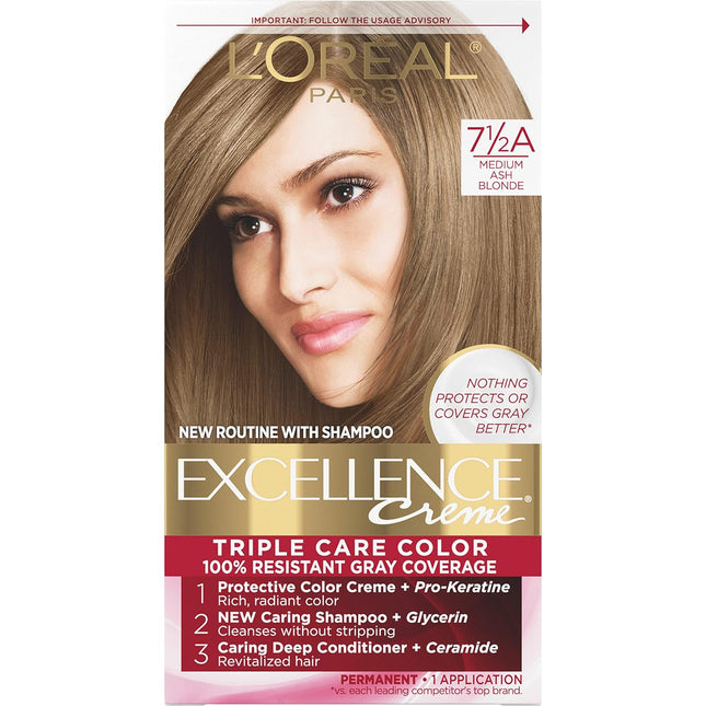 L'Oreal Paris Excellence Creme Permanent Hair Color, 7.5A Medium Ash Blonde (PacK Of 24)