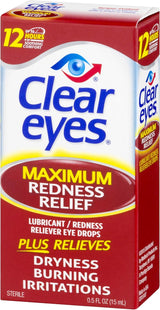 Clear Eyes Maximum Redness Eye Relief Lubricant Eye Drops 0.5 Fl Oz (Pack Of 6)