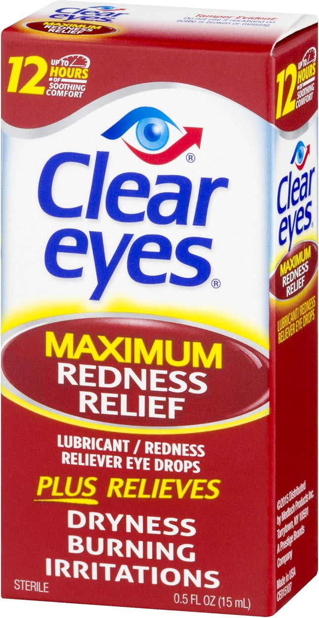 Clear Eyes Maximum Redness Eye Relief Lubricant Eye Drops 0.5 Fl Oz (Pack Of 1)