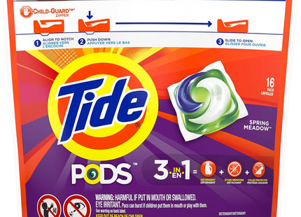 Tide PODS Liquid Laundry Detergent HE Turbo, 3 In 1, Pacs Spring Meadow Scent, 16 Count (Pack Of 1)