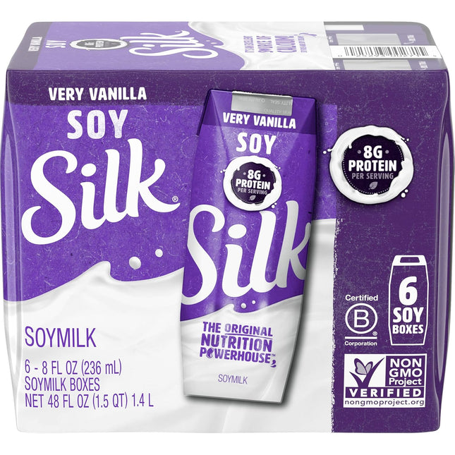 Silk Milk Shelf-Stable Soymilk Singles, Very Vanilla, Dairy-Free, Vegan, Non-GMO Project Verified, 8 oz. (Pack Of 6)