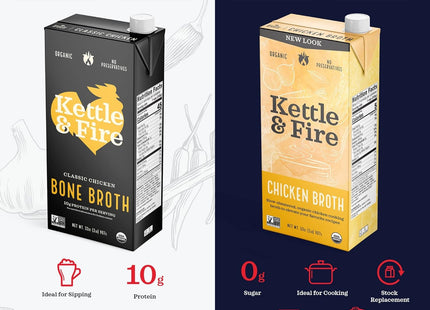 KETTLE &amp; FIRE Organic Chicken Broth, Made with Organic Chicken Bones, 32 Oz (Pack Of 4)