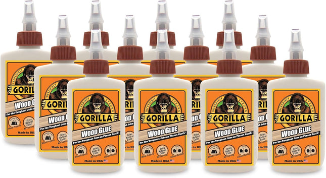 Gorilla Water Based Glue Bottle, Natural Wood Color, Indoor-Outdoor Use, 4 Ounce (Pack Of 12)