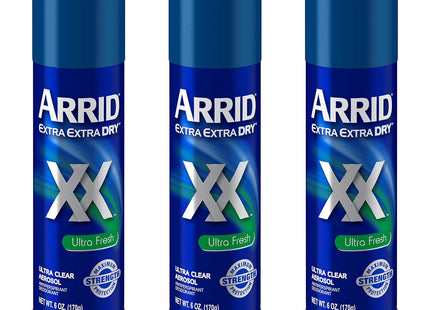 Arrid XX Extra Extra Dry, Ultra Clear, Antiperspirant Deodorant, Ultra Fresh, Aerosol Spray, 6 Ounce (Pack Of 3)