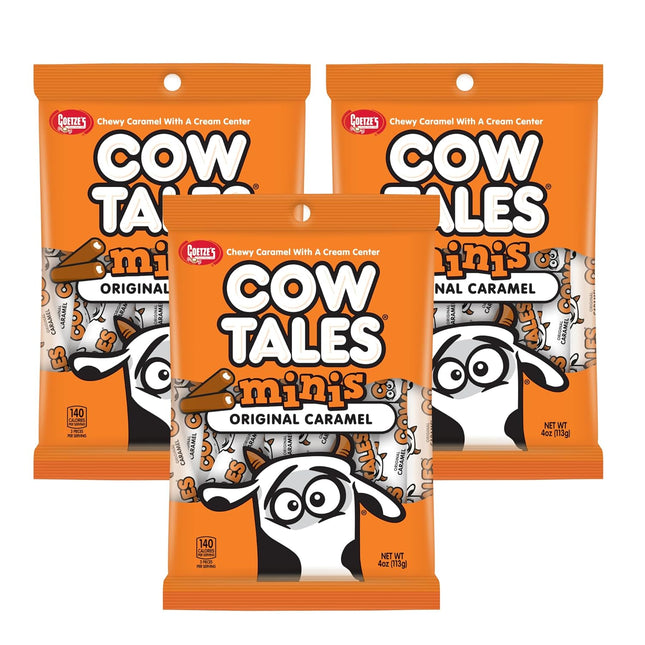 Goetze's Mini Vanilla Cow Tales, Original Caramel Minis, 4 Ounce (Pack Of 3)