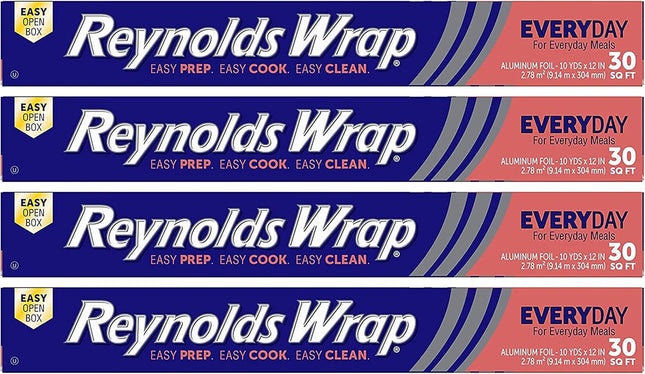 Reynolds Food wrap Aluminum Foil, Standard 12 Inch, 30 Square Feet Box (Pack Of 4)