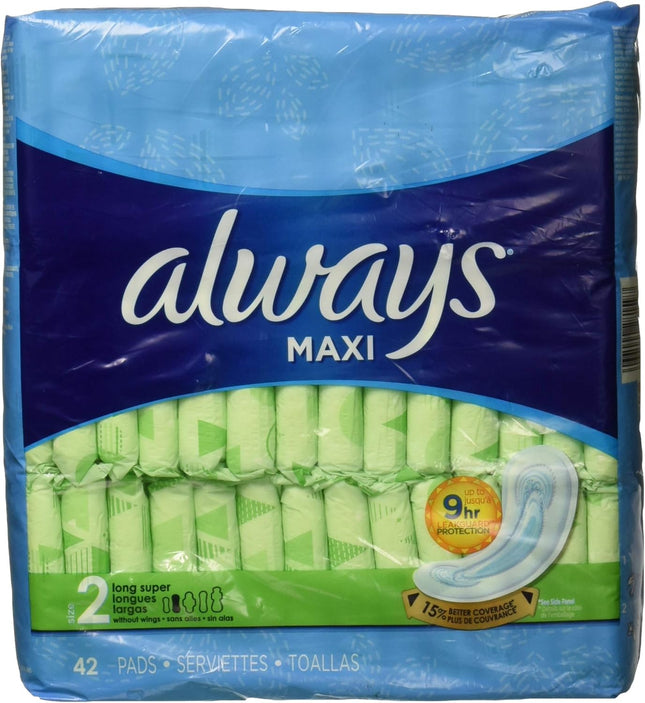 Always Maxi Size 2 Super Pads for Women, Without Wings, Unscented, 42 Count (Pack Of 1)