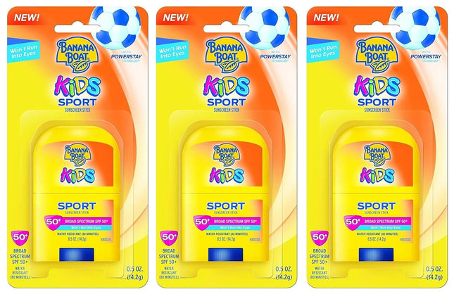 Banana Boat Kids Sport Broad Spectrum, Sunscreen Stick SPF50 Travel Size Sunscreen, 0.5 Ounce (Pack Of 3)