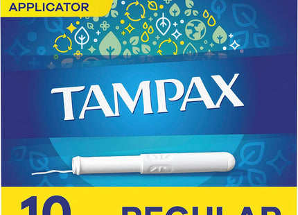 Tampax Cardboard Tampons, Regular, Absorbency, Anti-Slip Grip, Leak-Guard Skirt, Unscented, 10 Count (Pack Of 24)