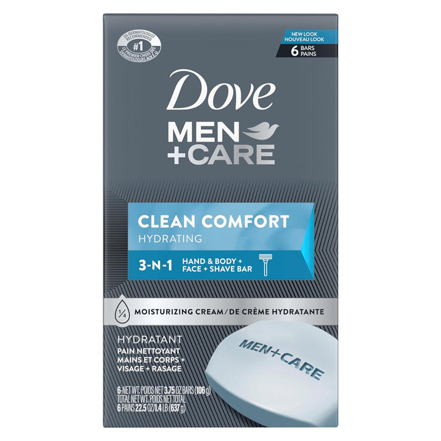 Dove Men+Care Moisturizer Cream, Body and Face Soap Bar, Clean Comfort 3.75 Ounce 6 bar Each (Pack Of 1)