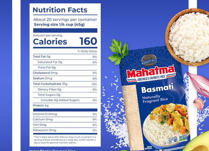 Mahatma Basmati White Rice, Naturally Fragrant Extra Long Grain Rice, Non-GMO, Gluten Free, 32 Ounce (Pack Of 12)