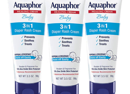 Aquaphor Baby Diaper Rash Cream, 3-in-1 Diaper Rash Relief, 3.5 Oz Tube (Pack Of 12)