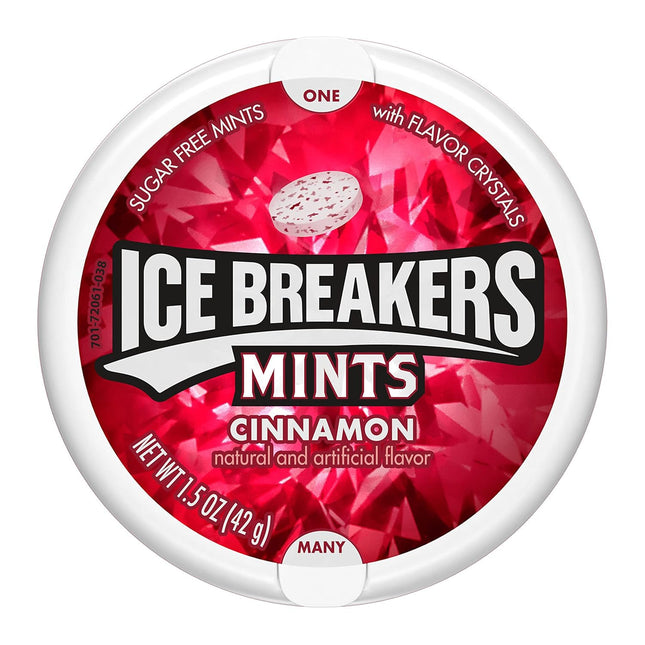 Ice Breakers cinnamon flavor crystals, Sugar Free, Fresh Breath, Mints Tin, 1.5 Ounce (Pack Of 1)