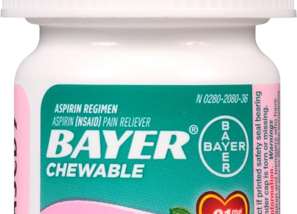 Bayer Chewable Aspirin Regimen Low Dose Pain Reliever Tablets 81mg Cherry 36 Ct (Pack Of 12)