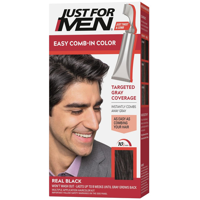 Just For Men Easy Comb-in Men's Hair Color, with Applicator, Real Black, A-55 (Pack Of 12)