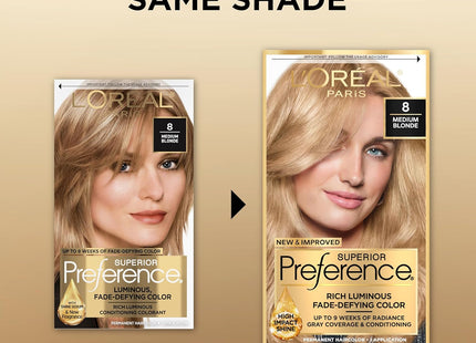 L'Oreal Paris Superior Preference Fade-Defying Shine Permanent Hair Color #8 Medium Blonde 1 Kit (Pack Of 24)