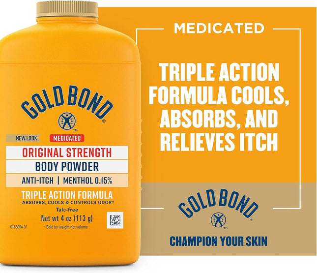 Gold Bond Medicated Menthol, Absorbs & Cools, Original Strength Body Powder, Talc-Free, Anti-Itch, 4 Ounce (Pack Of 1)