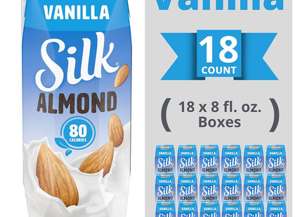 Silk Shelf-Stable Almond Milk Singles, Vanilla, Dairy-Free, Vegan, Non-GMO Project Verified, 8 Oz, (Pack Of 18)