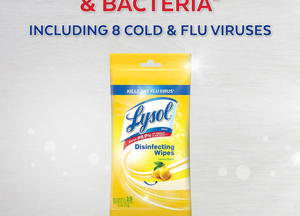 Lysol Disinfecting Multi-Surface Antibacterial Cleaning Wipes, Lemon & Lime Blossom Scent, Flatpack, 15 Count (Pack Of 3)