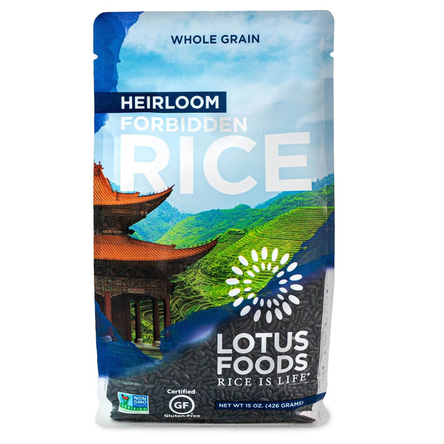 Lotus Foods, Organic Gluten Free Heirloom Forbidden Black Rice, Whole Grain, Non GMO, Vegan, 15 ounce (Pack Of 1)