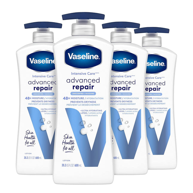 Vaseline Intensive Care Advanced Repair Moisture, All Skin, Pump Body Lotion, Fragrance Free, 20.3 fl Ounce (Pack Of 4)