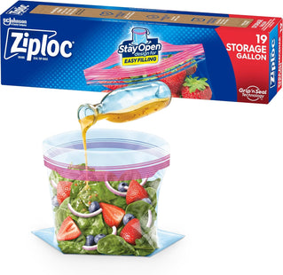 Ziploc Double Zipper Storage Bags, Gallon, with Grip 'n Seal Technology, 19 Count (Pack Of 6)