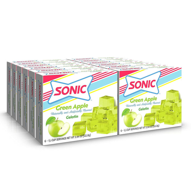 Sonic Green Apple Gelatin Mix, Fat Free Dessert Mix with Iconic SONIC Drive-In Flavor, 3.94 Ounce (Pack Of 12)