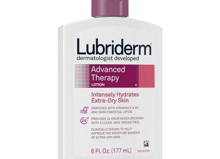 Lubriderm Advanced Therapy Moisturizing Hand & Body Lotion, Pro-Ceramide with Vitamins E & Pro-Vitamin B5, Fragrance Free, Intense Hydration for Itchy, Extra Dry Skin, Non-Greasy, 6 ounce (Pack Of 8)