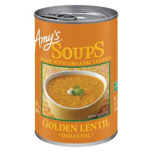 Amy's Soup, Vegan Golden Lentil Soup, Indian Dal, Organic Red Lentils and Yellow Split Peas, Canned Soup, 14.4 Oz (Pack Of 6)