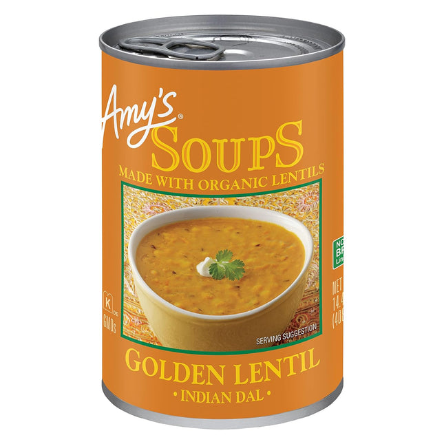 Amy's Soup, Vegan Golden Lentil Soup, Indian Dal, Organic Red Lentils and Yellow Split Peas, Canned Soup, 14.4 Oz (Pack Of 2)