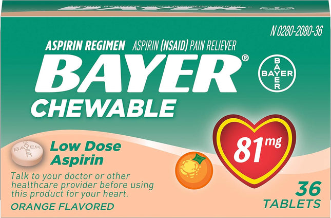 Bayer Orange Flavor, Low Dose, Aspirin, Pain Reliever, 81mg ,36ct (Pack Of 1)